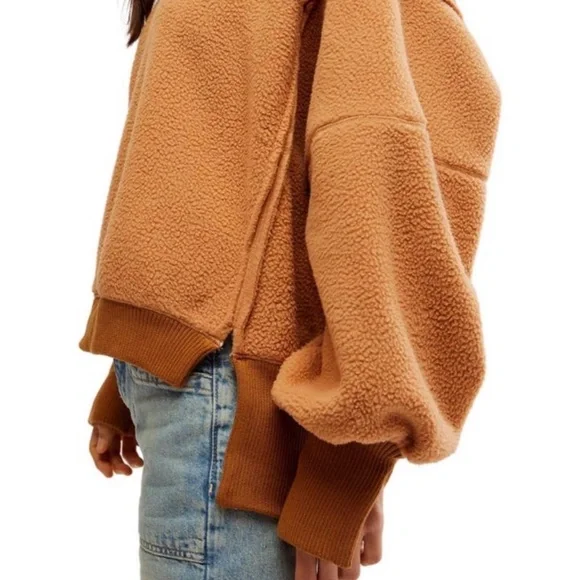 Free People Cozy Camden oversized fleece sweatshirt in terracotta orange - Picture 3 of 8
